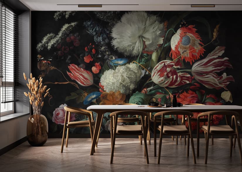 Dark Floral Dutch Bouquet with Tulips Wallpaper Mural