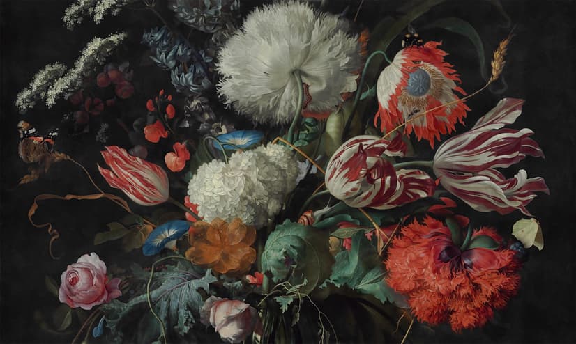 Dark Floral Dutch Bouquet with Tulips Wallpaper Mural