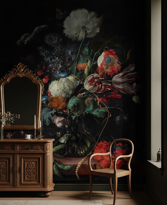Dark Floral Bouqet with Tulips and Roses Wallpaper Mural