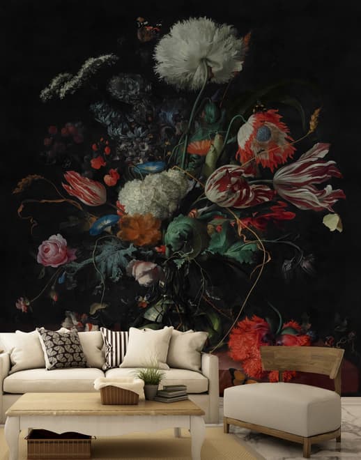 Dark Floral Bouqet with Tulips and Roses Wallpaper Mural