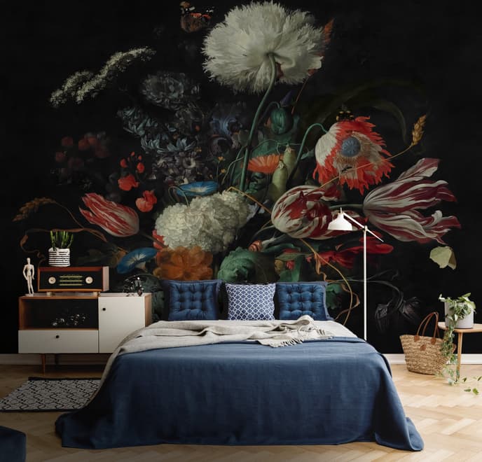 Dark Floral Bouqet with Tulips and Roses Wallpaper Mural