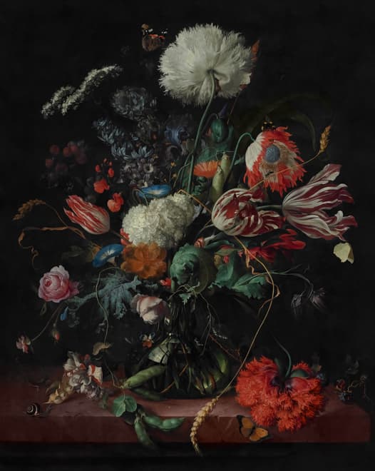 Dark Floral Bouqet with Tulips and Roses Wallpaper Mural