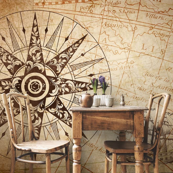 Vintage Map with Compass Wallpaper Mural