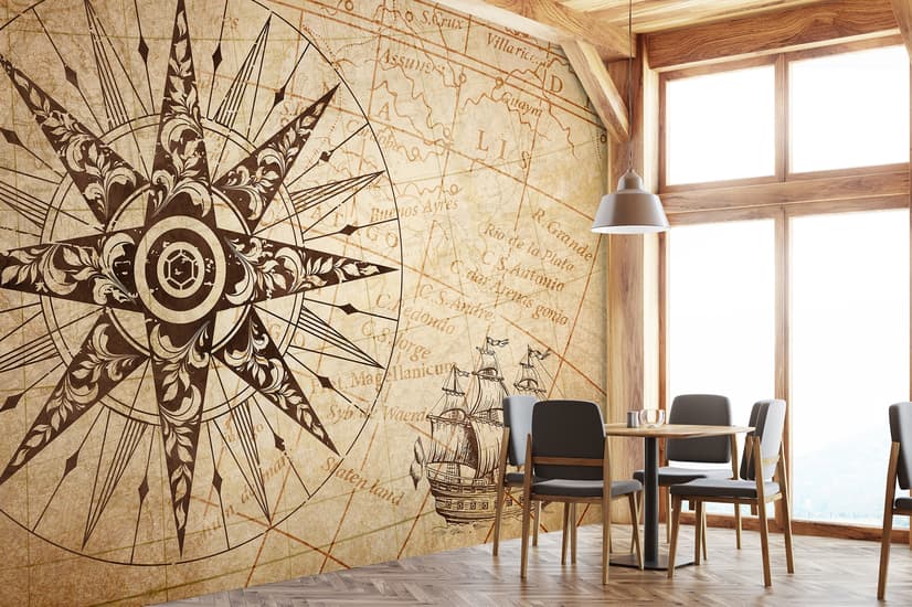 Vintage Map with Compass Wallpaper Mural