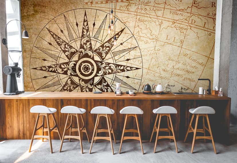 Vintage Map with Compass Wallpaper Mural