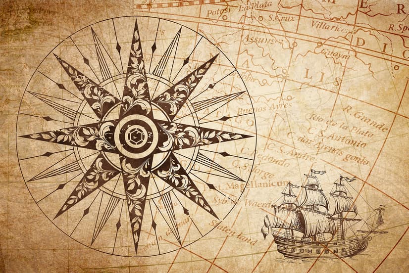 Vintage Map with Compass Wallpaper Mural