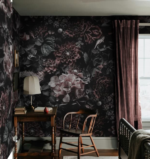 Papier peint panoramique floral hortensia foncé