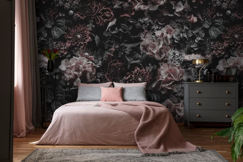 Papier peint panoramique floral hortensia foncé