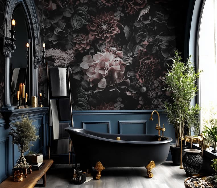 Papier peint panoramique floral hortensia foncé