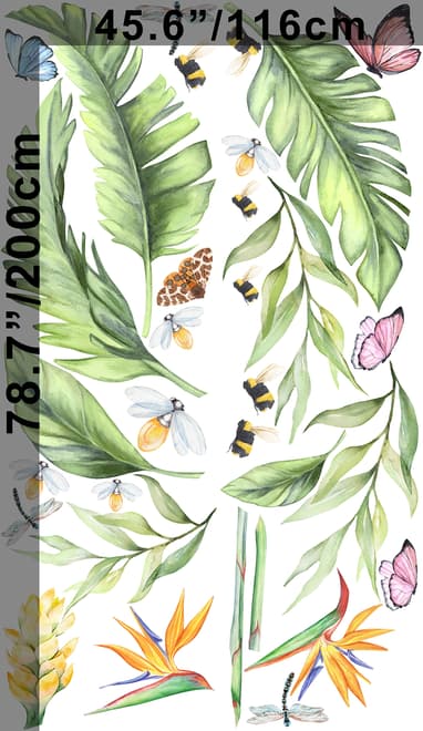 Cute Tropical Leaves and Flowers Wall Decal Sticker