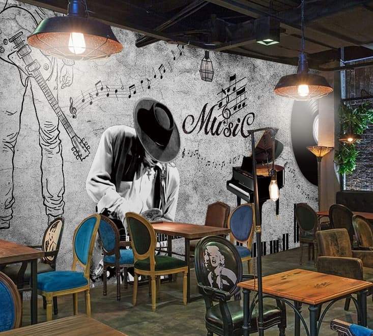 Dark Music Notes with Piano Wallpaper Mural