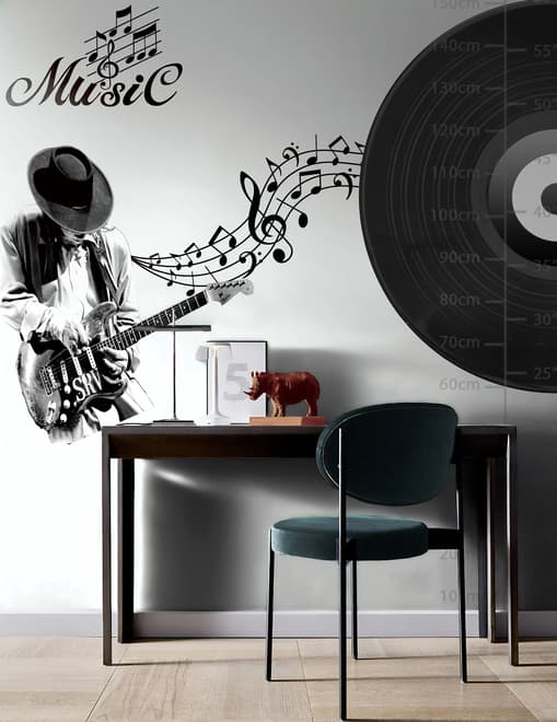 Black Music Record and Rock Music Notes Wall Decal Sticker