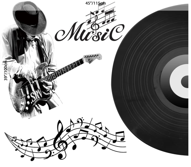Black Music Record and Rock Music Notes Wall Decal Sticker