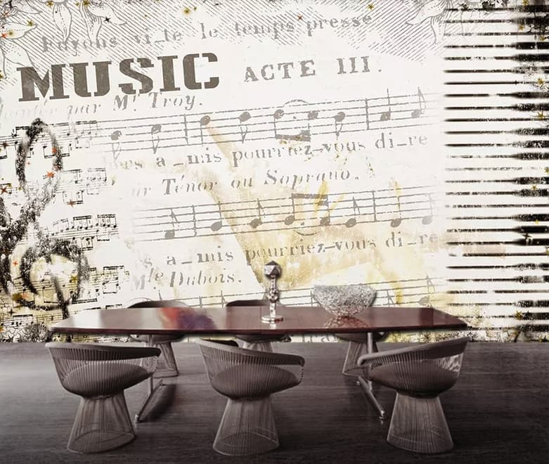 Papier peint panoramique de notes de musique beige nostalgique