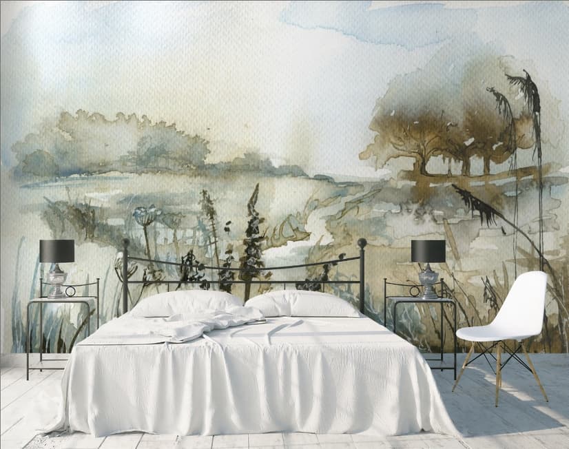 Watercolor Style Botanical Landscape Wallpaper Mural