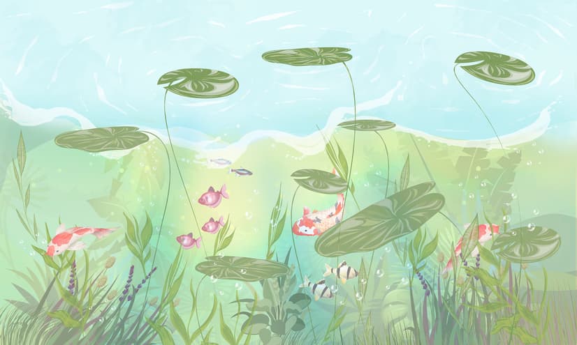 Nursery Lotus Leaf and Fish Wallpaper Mural