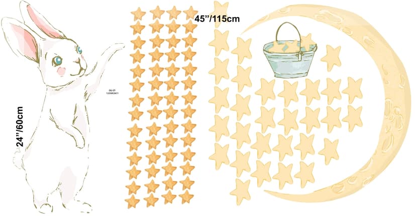 Nursery Cute Rabbit on the Crescent Moon and Yellow Stars Wall Decal Sticker