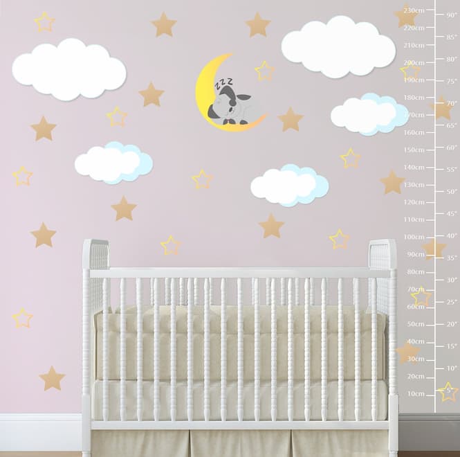 White Cloud and Stars Wall Decal Sticker