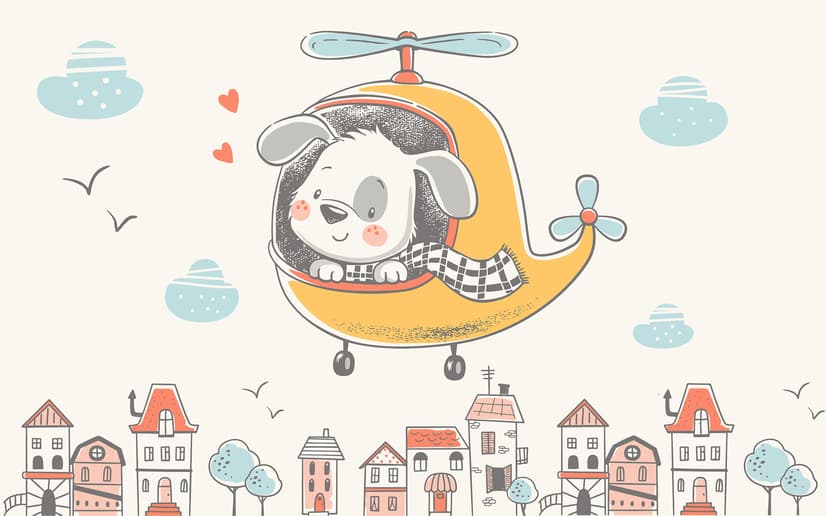 Cute Puppy in Helicopter Wallpaper Mural