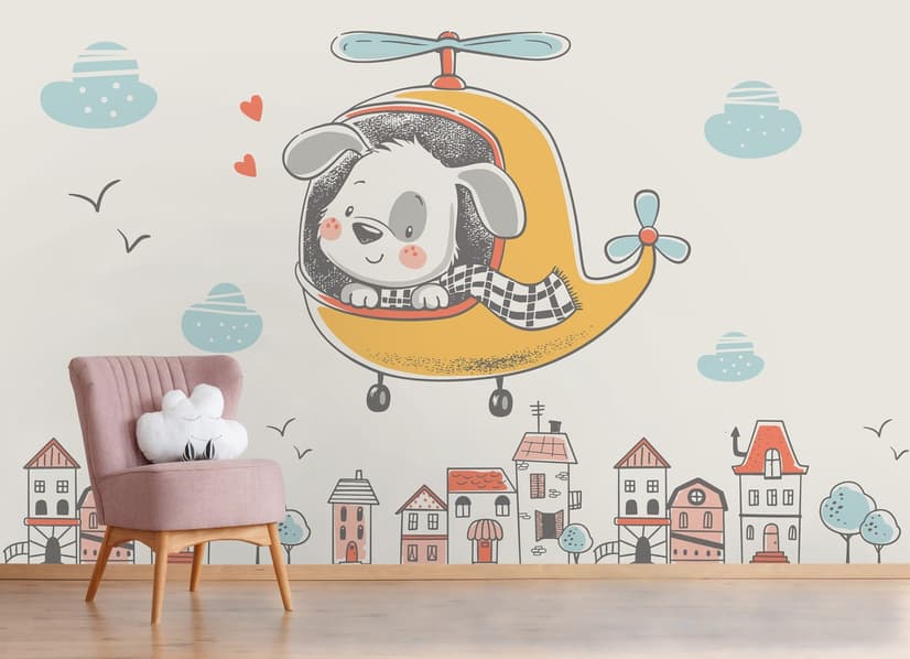 Cute Puppy in Helicopter Wallpaper Mural