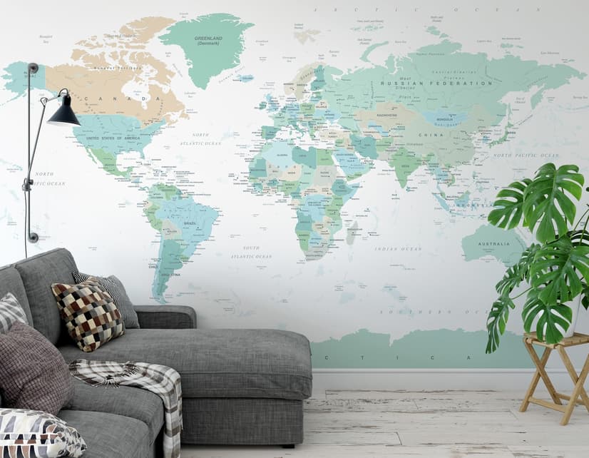 Green Political World Map Wallpaper Mural