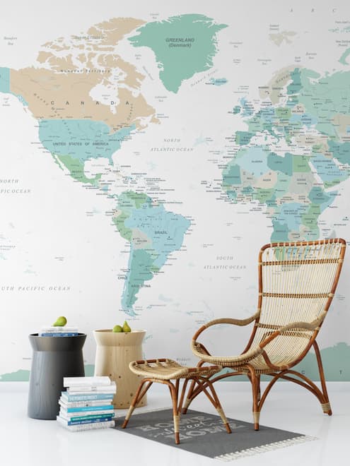 Green Political World Map Wallpaper Mural