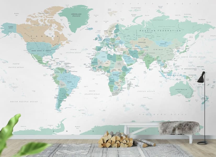 Green Political World Map Wallpaper Mural