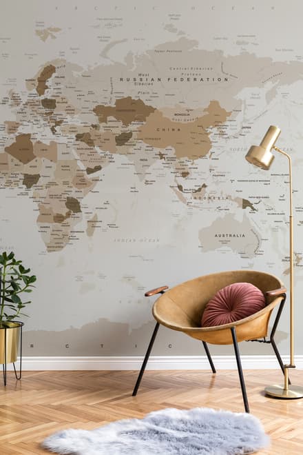 Brown Political Map Wallpaper Mural