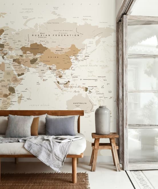 Brown Political Map Wallpaper Mural