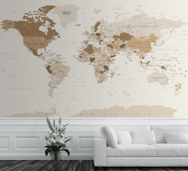 Brown Political Map Wallpaper Mural