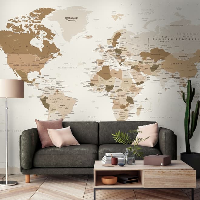 Brown Political Map Wallpaper Mural