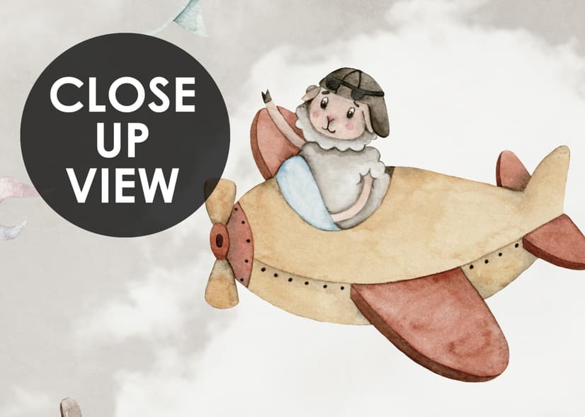 Nursery Cartoon Animals Flying with Aircraft Wallpaper Mural