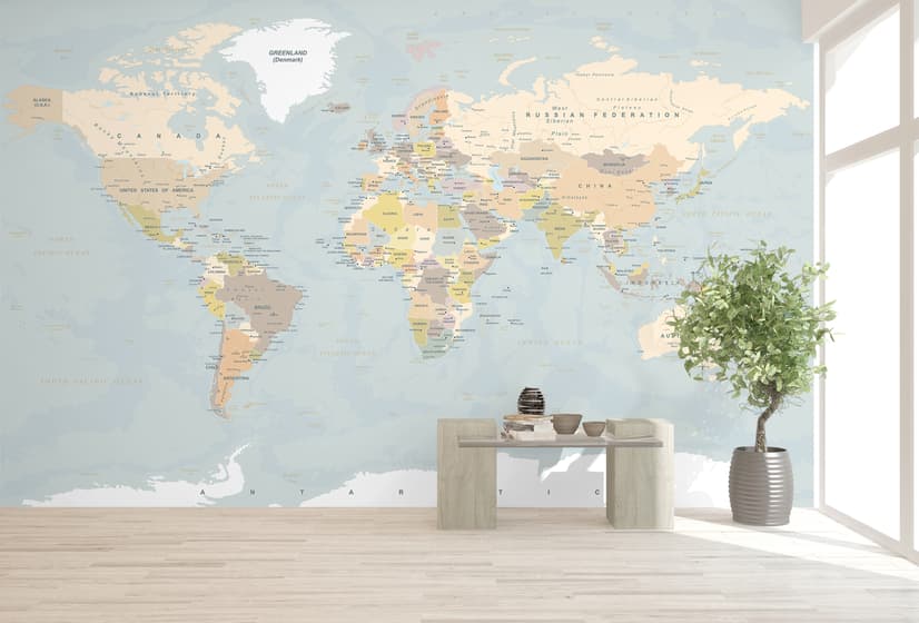 Navy Blue Political World Map Wallpaper Mural
