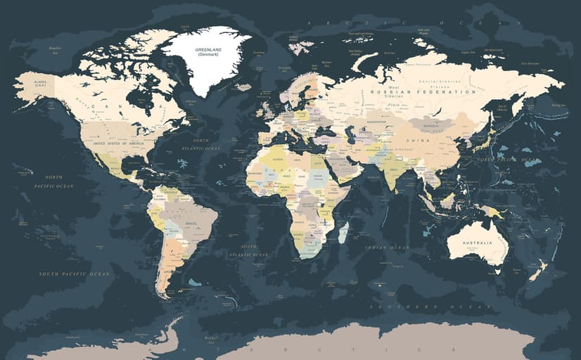 Navy Blue Political World Map Wallpaper Mural