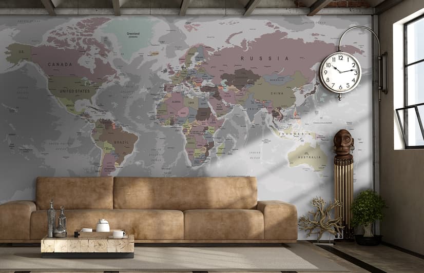 Soft Colorful Political World Map Wallpaper Mural