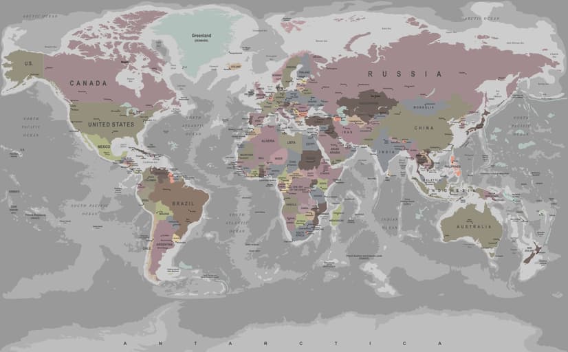 Soft Colorful Political World Map Wallpaper Mural