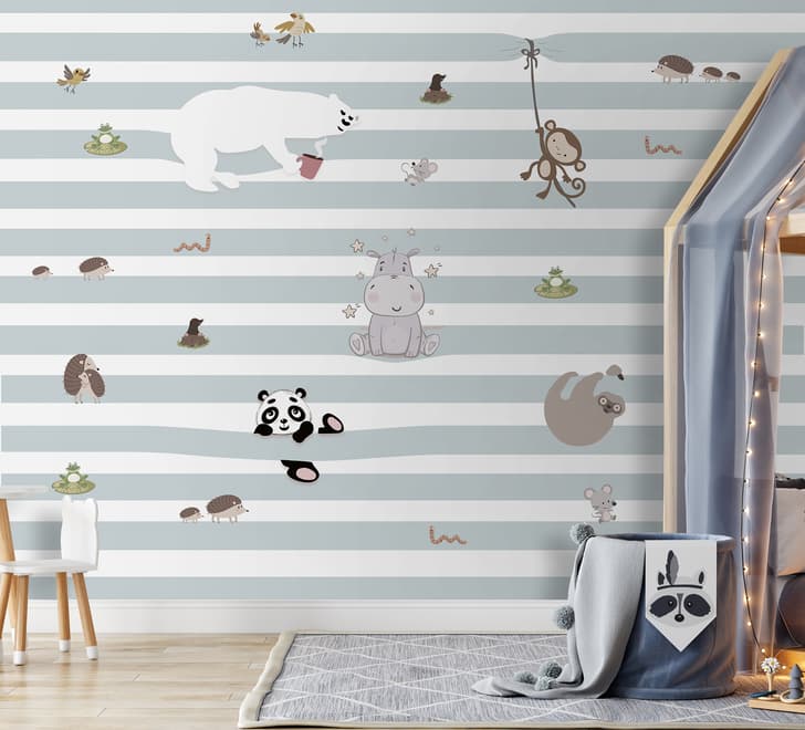 Papier peint animaux mignons rayures colorées