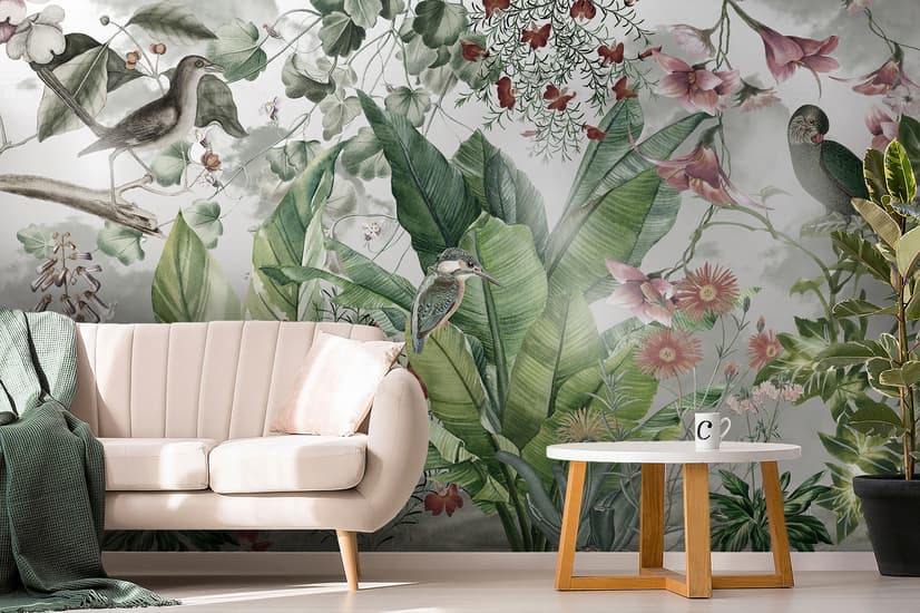 Nostalgic Forest with Colorful Flowers Wallpaper Mural