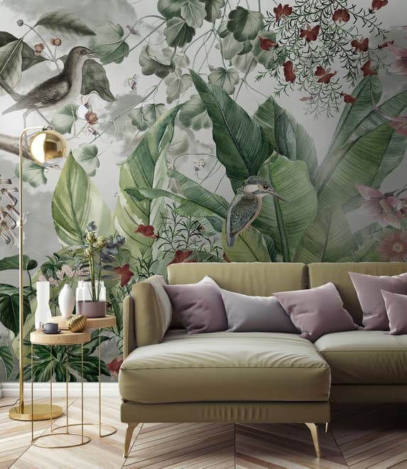 Nostalgic Forest with Colorful Flowers Wallpaper Mural