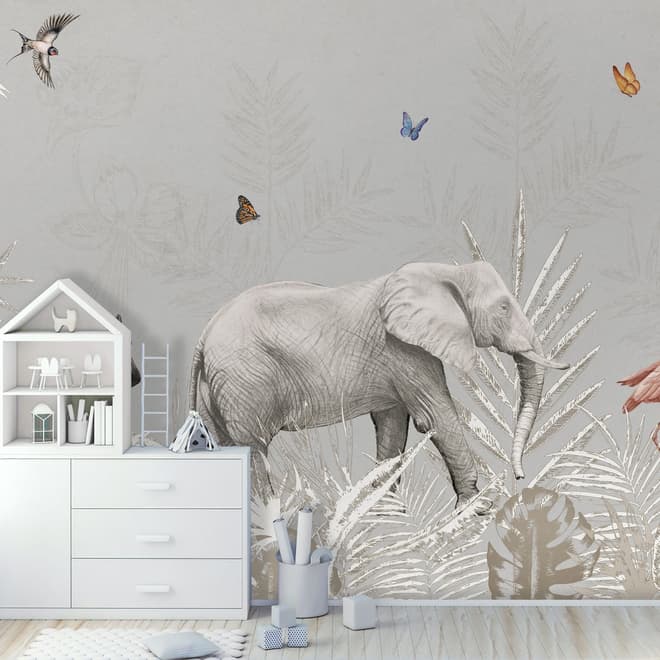 Tropical Animals with Leafs Wallpaper Mural For Children