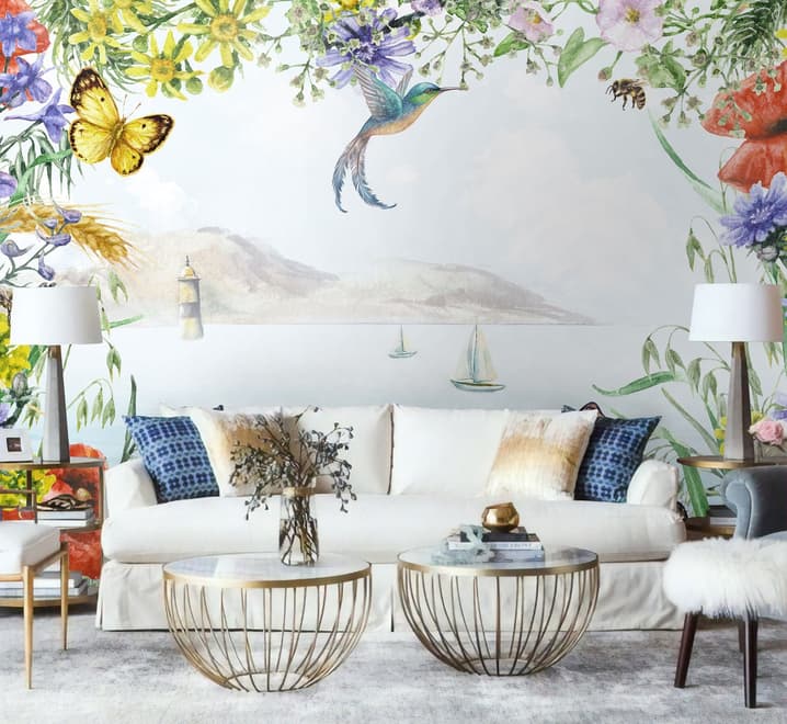 Sea View with Garden Flowers Wallpaper Mural