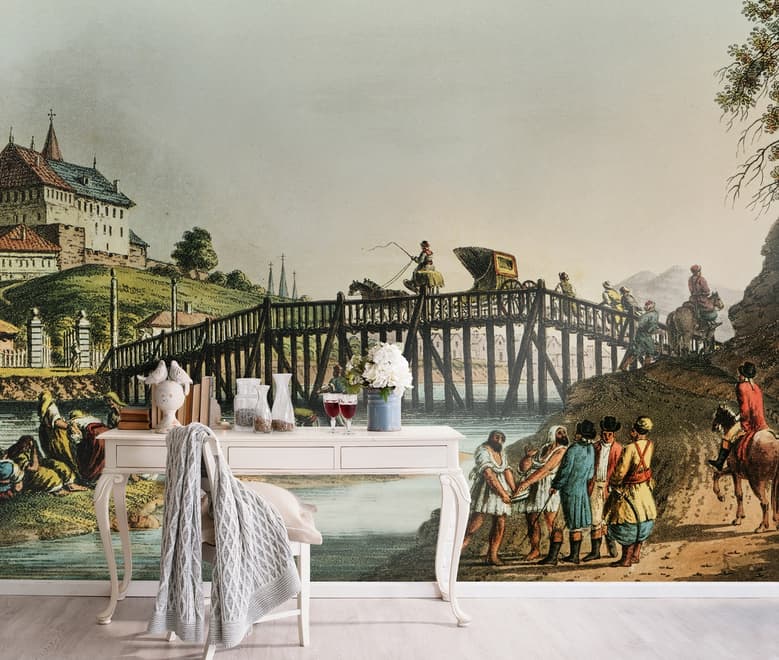 Papier peint panoramique vue historique du lac avec palais