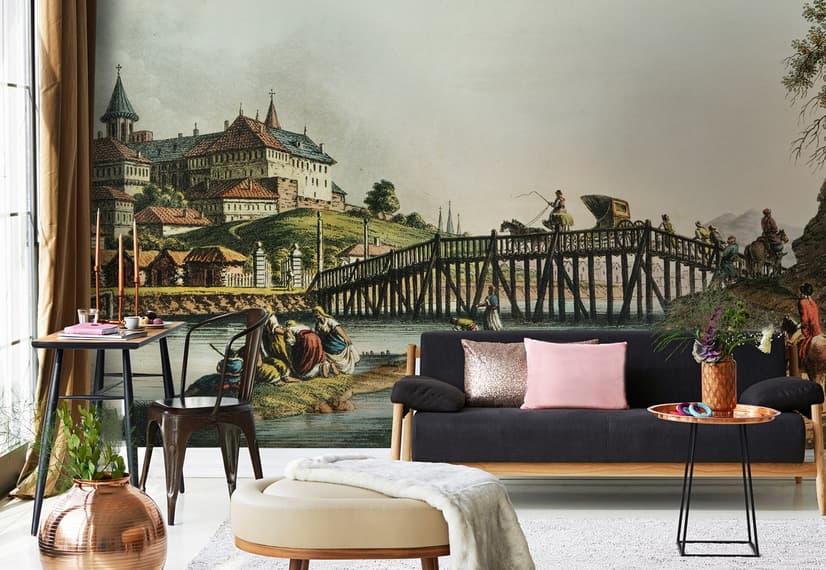 Papier peint panoramique vue historique du lac avec palais