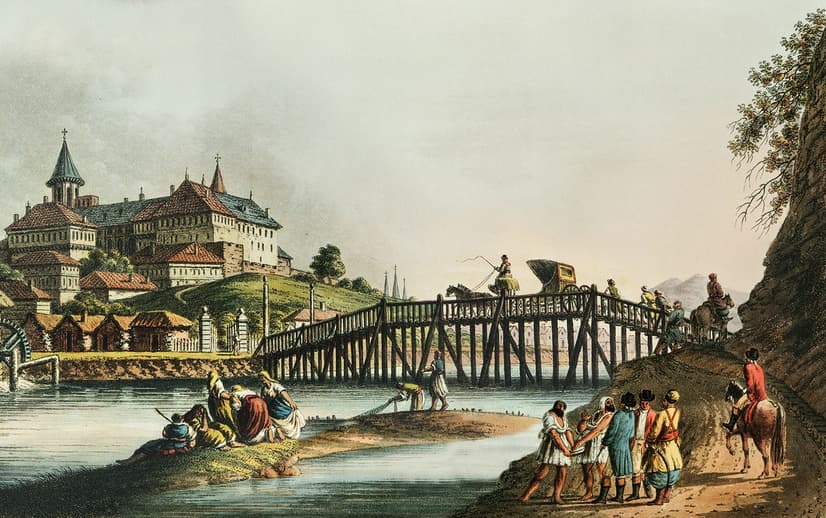 Papier peint panoramique vue historique du lac avec palais