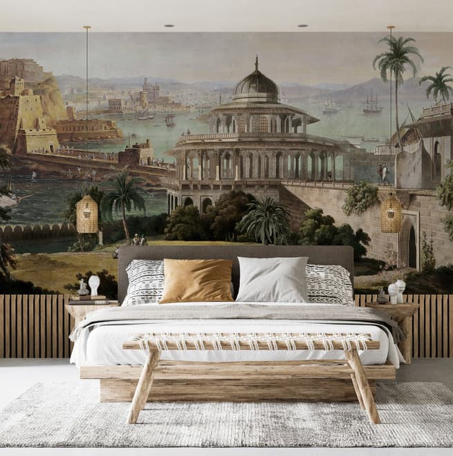 Old City Landscape with Castle Historical Wallpaper Mural