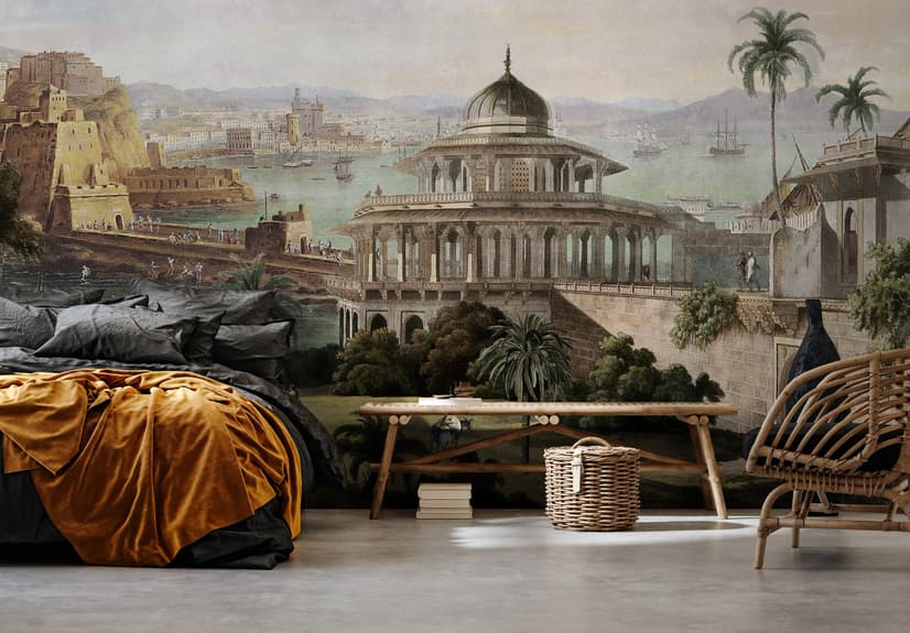 Old City Landscape with Castle Historical Wallpaper Mural