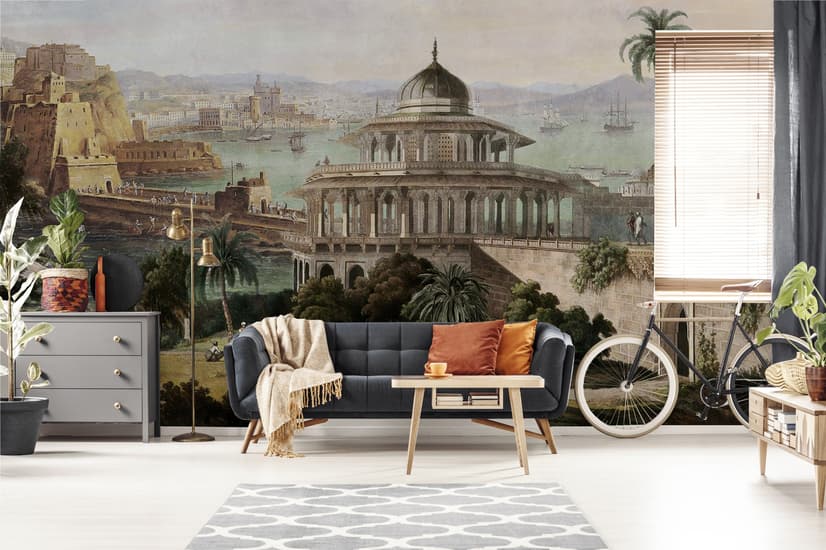Old City Landscape with Castle Historical Wallpaper Mural
