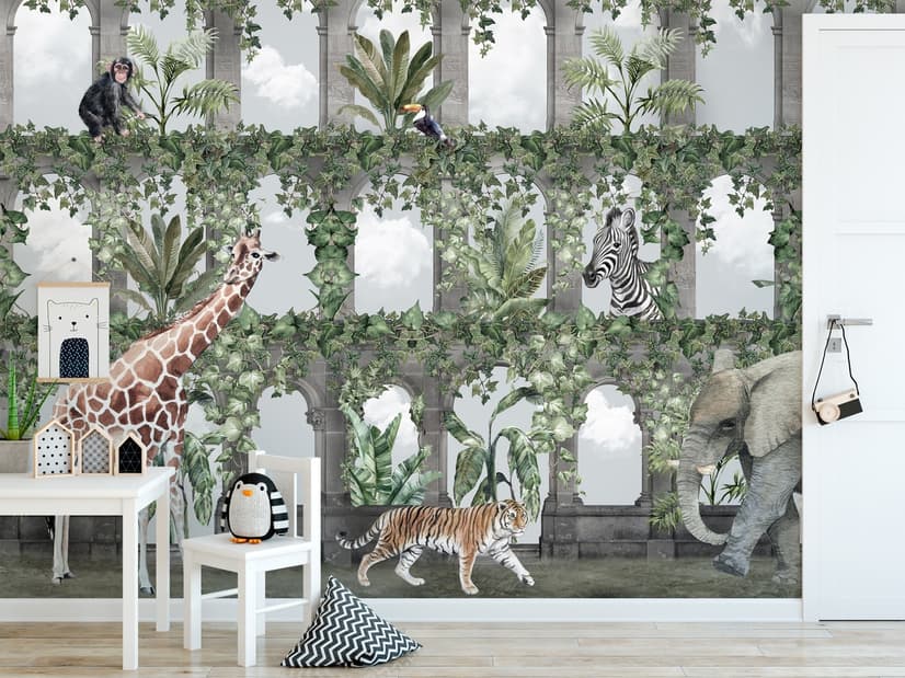 Papier peint animaux tropicaux autour arche enfants