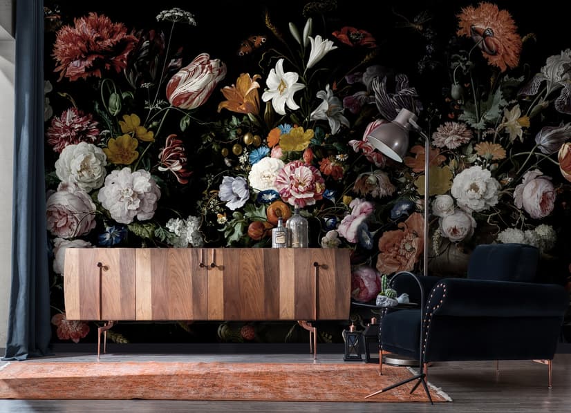 Papier peint panoramique hollandais de fleurs sombres