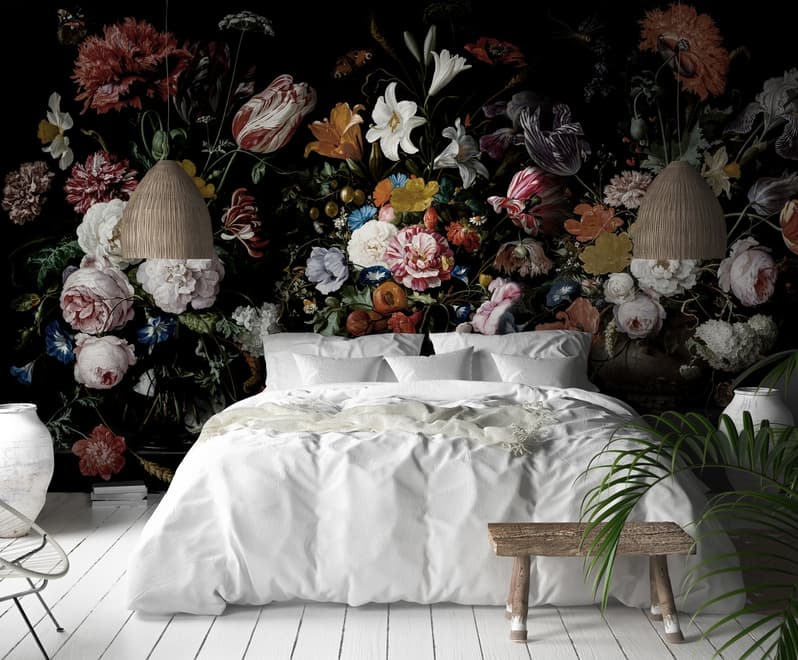 Papier peint panoramique hollandais de fleurs sombres